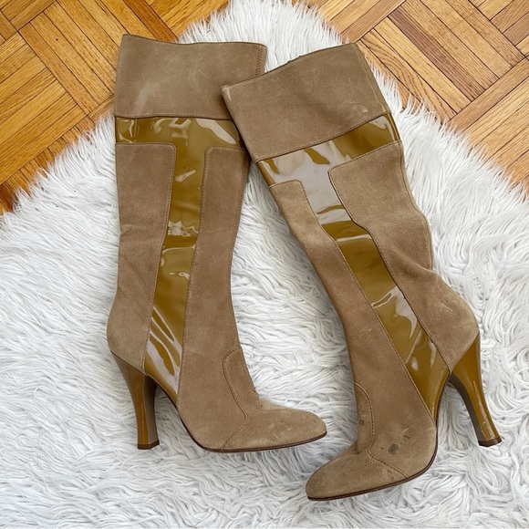 BURBERRY tan suede leather high heel boots size 9.5 - Picture 1 of 13